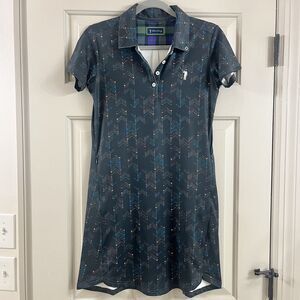 William Murray Wom Sz XS Black Short Sleeve Polo Golf Dress Pockets Club Motif